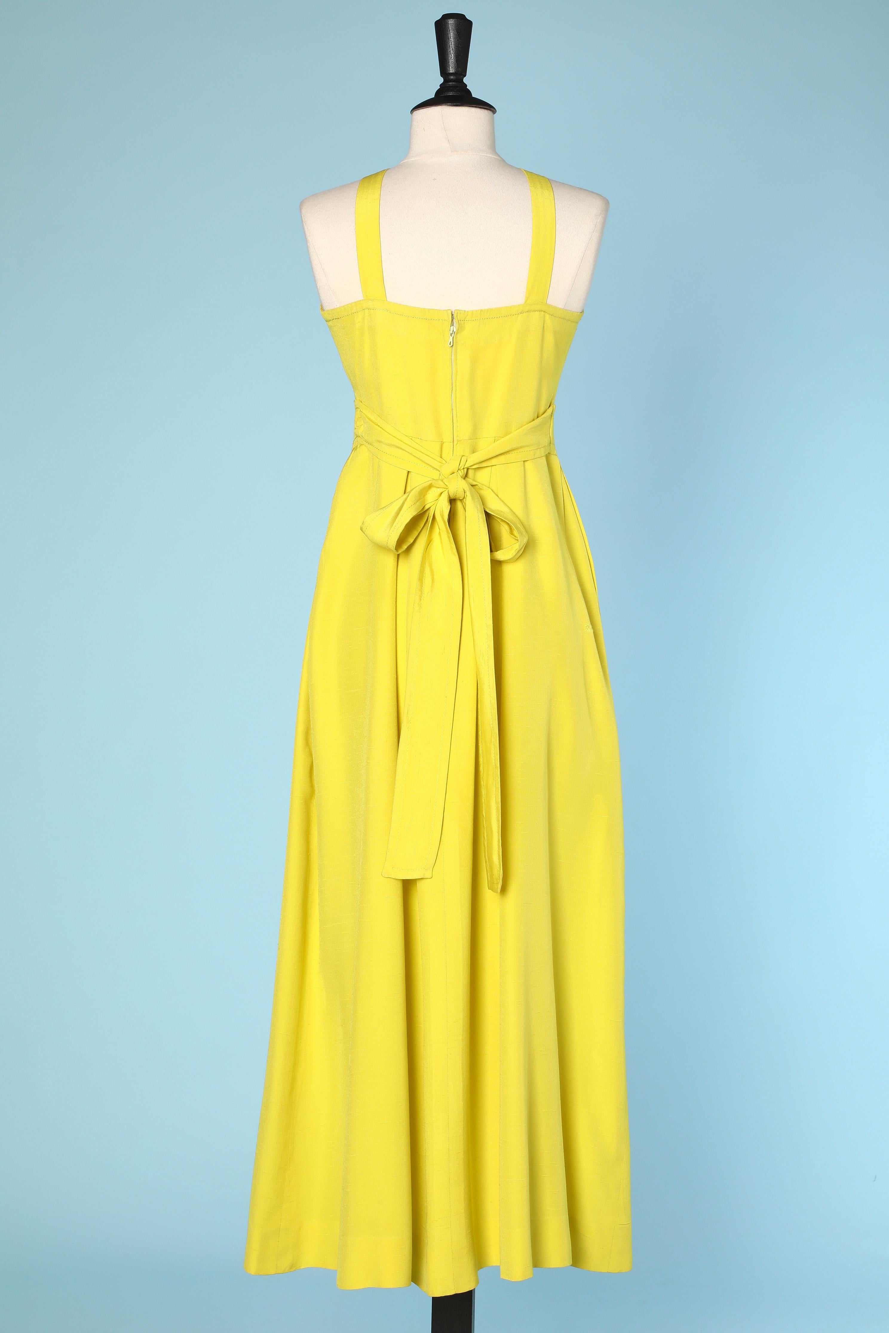 Yellow Long yellow dress in silk ( soir sauvage) Création Pierre Cardin 