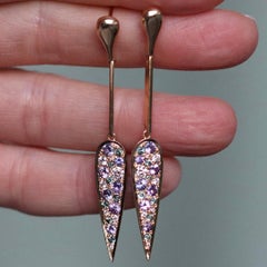 Oro giallo lungo Alessandrite cangiante Diamante zaffiro viola Orecchini