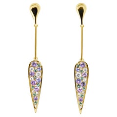 Long Yellow Gold Colorchanging Alexandrite Purple Sapphire Diamond Earrings Long Yellow Gold Colorchanging Alexandrite Purple Sapphire Diamond Earrings