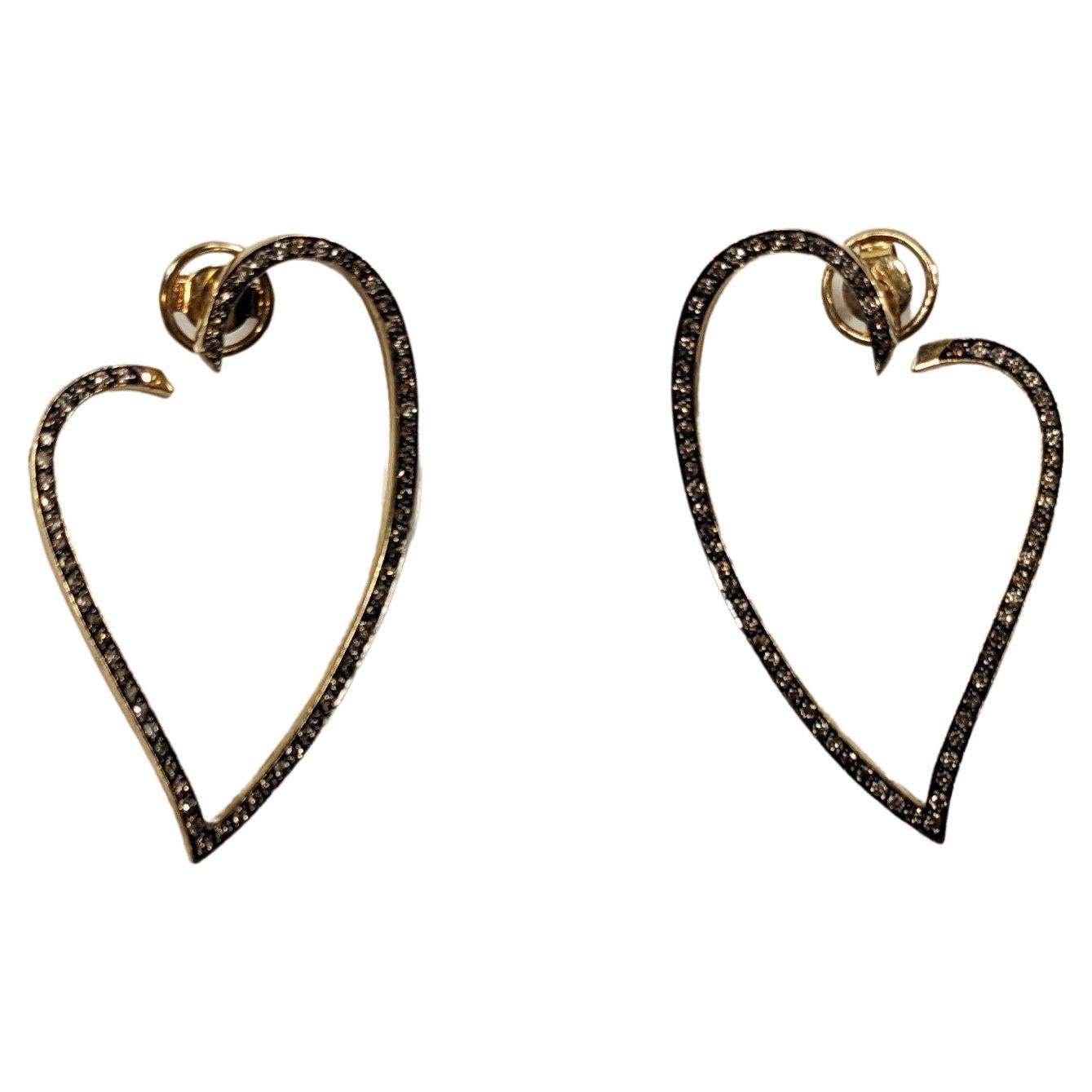 K di Kuore Long Yellow Gold Earrings with Brown Diamonds For Sale