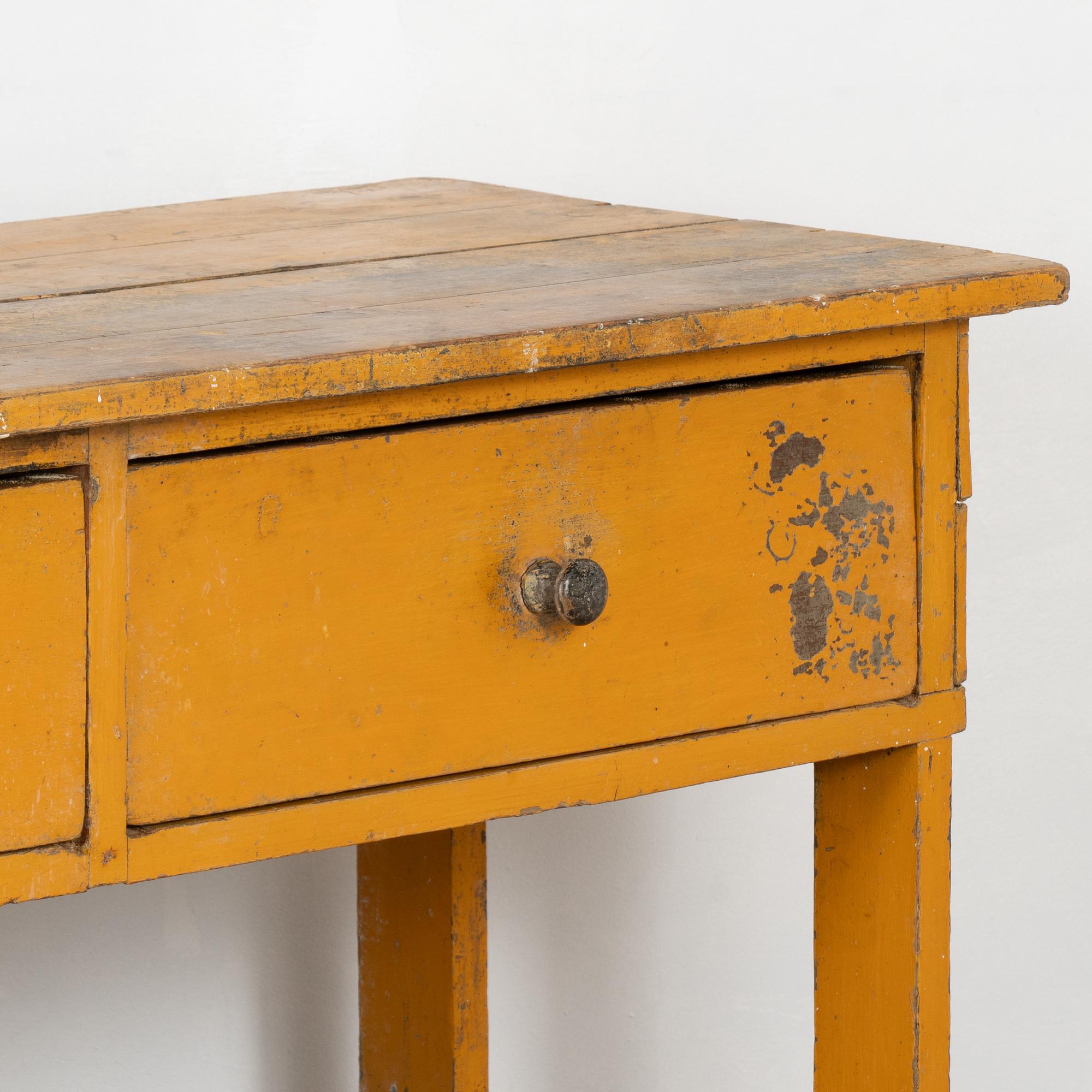 Long Yellow Painted Work Table with Four Drawers and Shelf, Hungary circa 1890 3