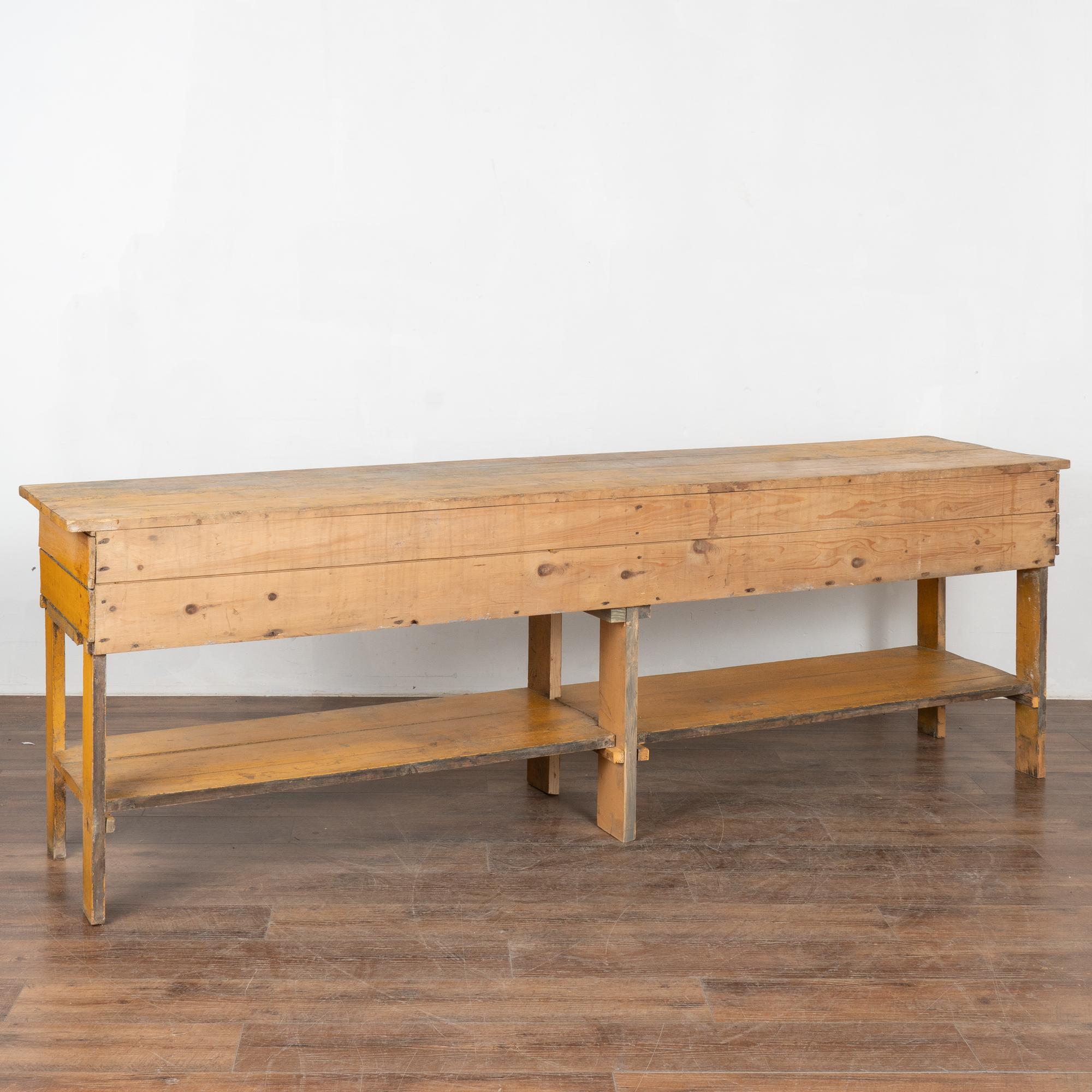 Long Yellow Painted Work Table with Four Drawers and Shelf, Hungary circa 1890 6