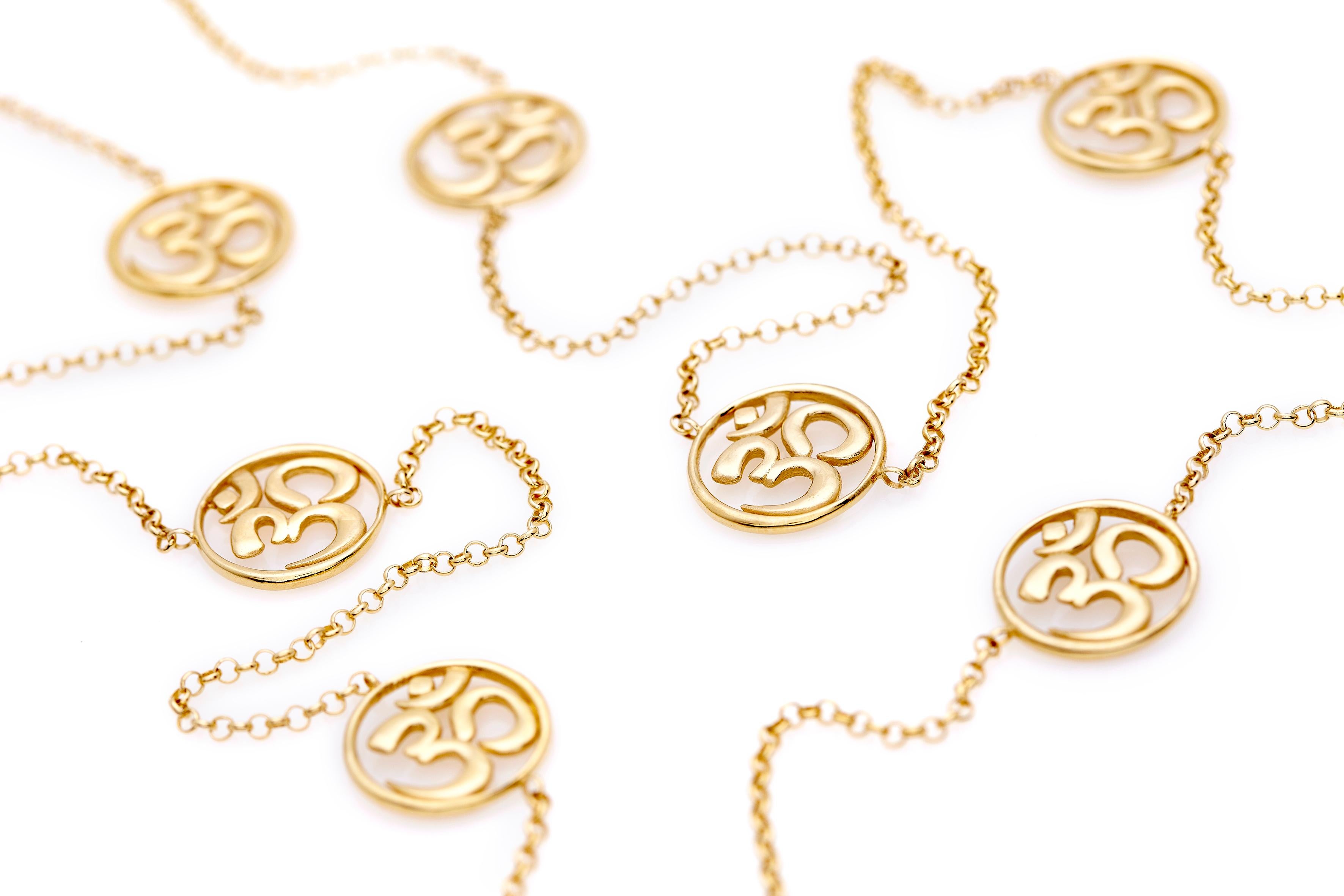 Handcrafted Long Pendant Necklace in 14Kt Gold with the OM Symbol In New Condition For Sale In Athens, GR