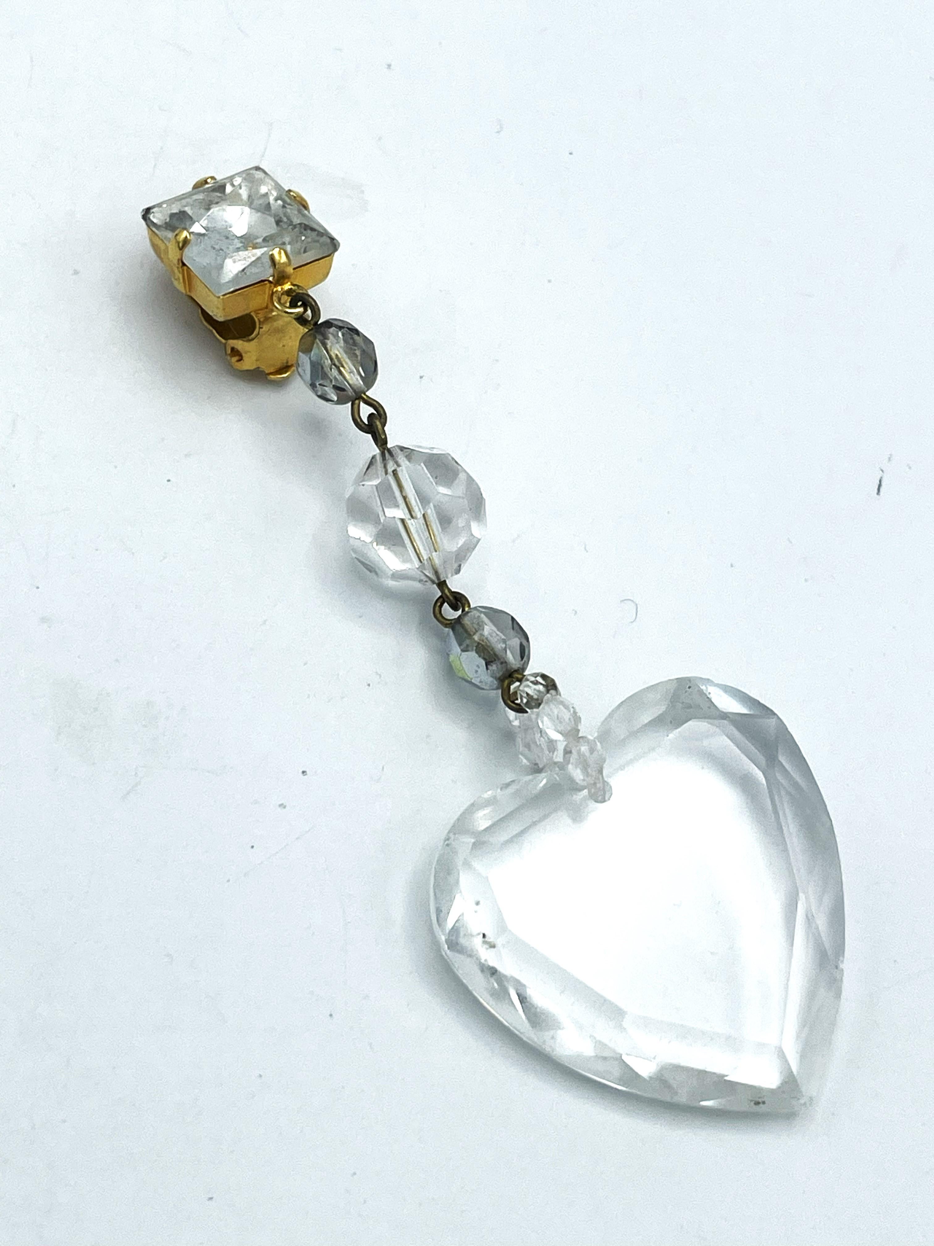 Long Yves Saint Laurent clip earrings, large cut heart and crystal balls. 1990s For Sale 4