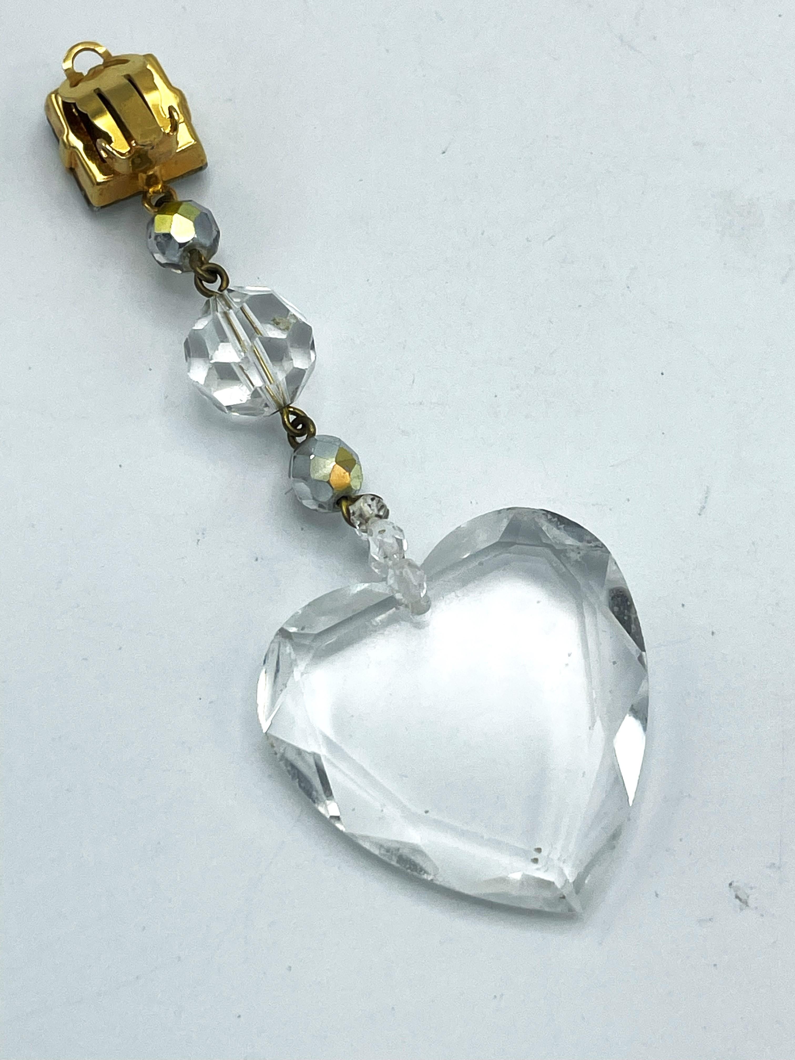 Long Yves Saint Laurent clip earrings, large cut heart and crystal balls. 1990s For Sale 5