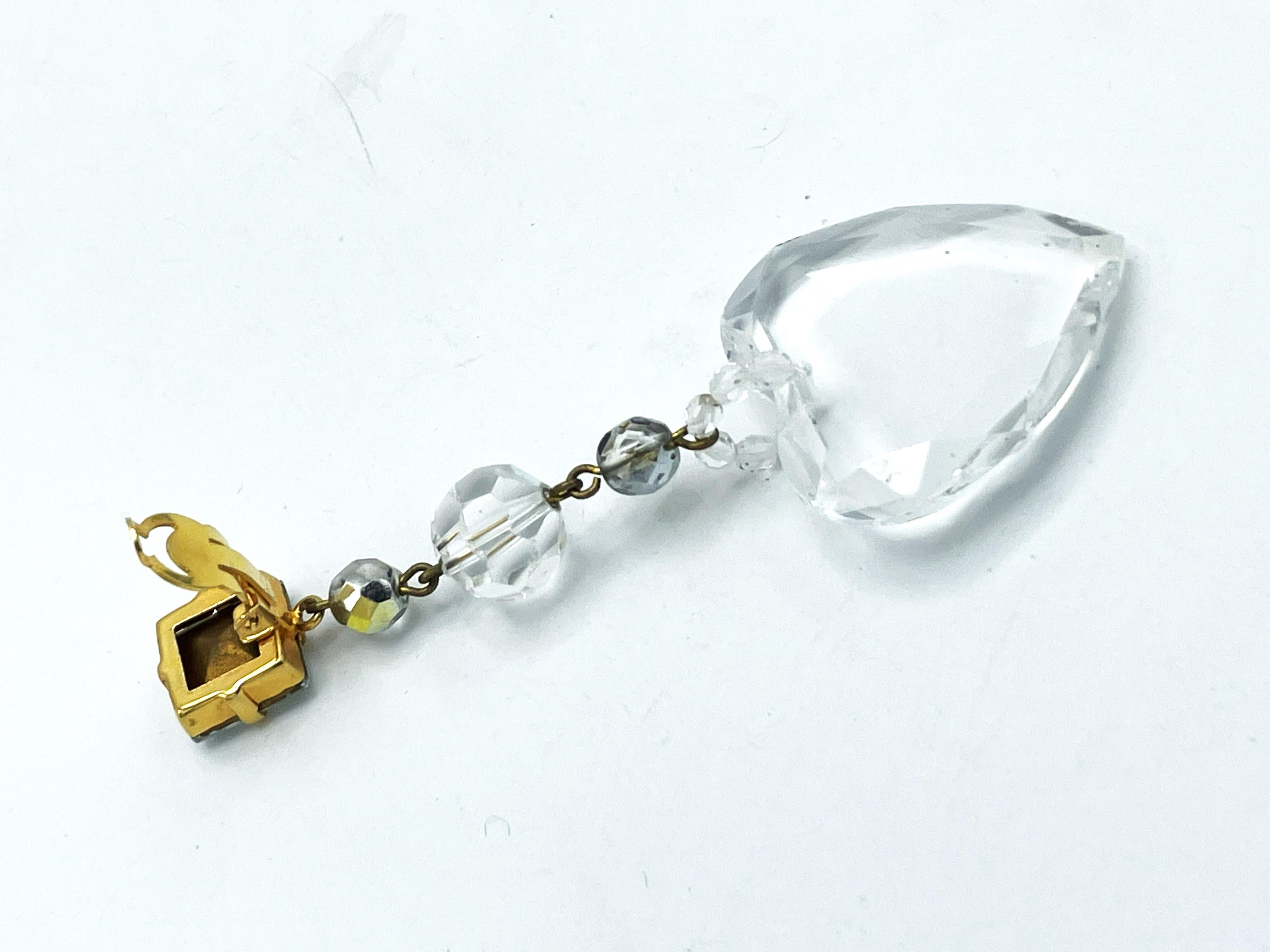 Mixed Cut Long Yves Saint Laurent clip earrings, large cut heart and crystal balls. 1990s For Sale