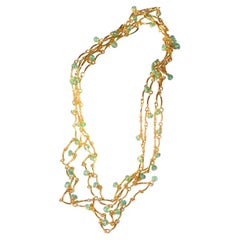 Long Zambian Emerald Necklace in 14K Yellow Gold Filled Chain