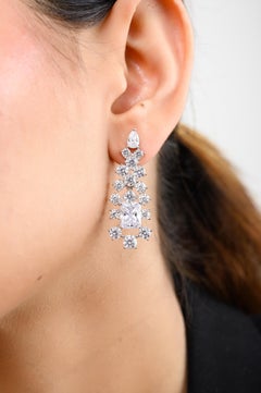 Long Zircon Partywear Dangle Earrings in 925 Sterling Silver for Engagement