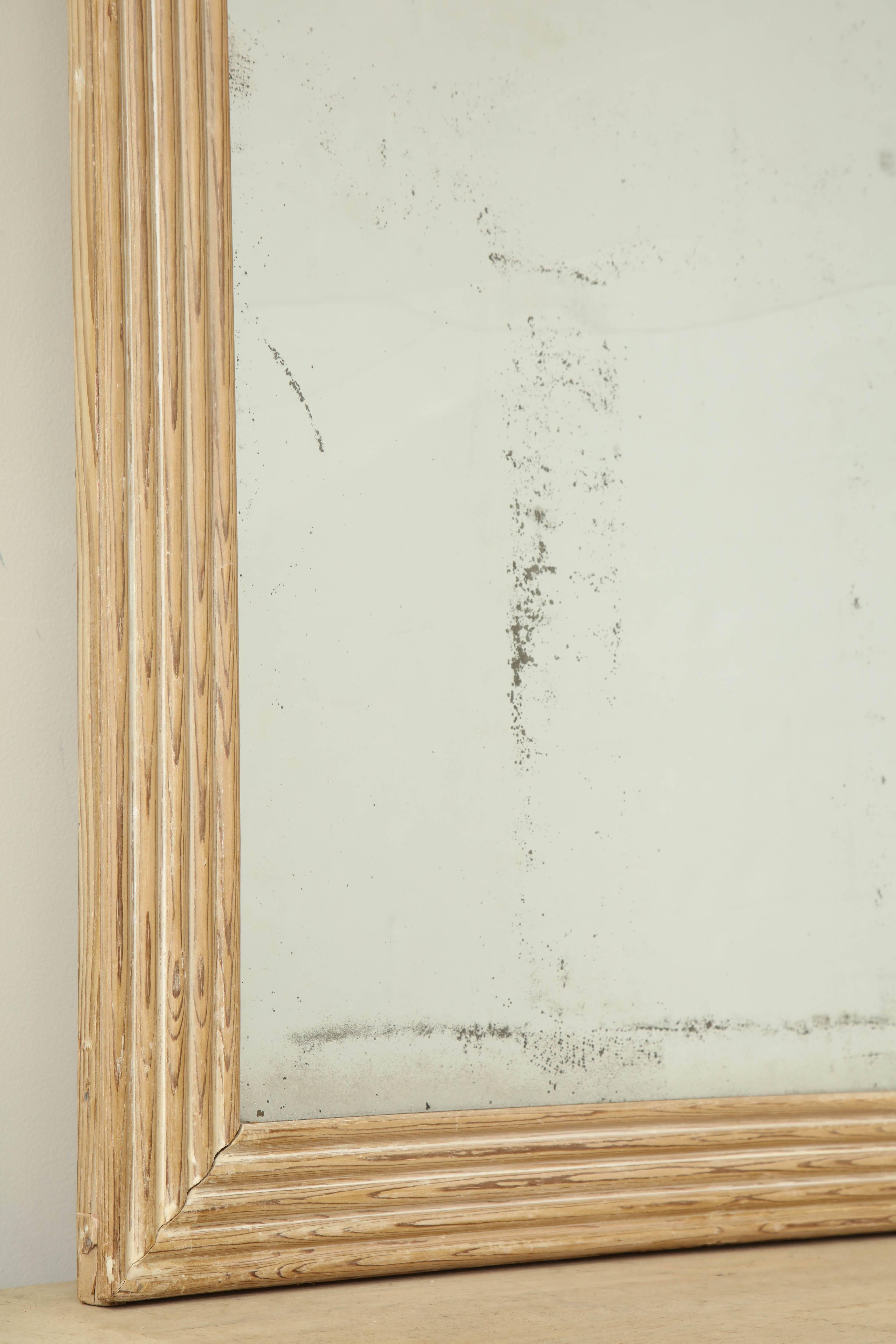 Long, Rectangular Cerused Wood Mirror with Original Glass, France, 19th Century In Distressed Condition In New York, NY