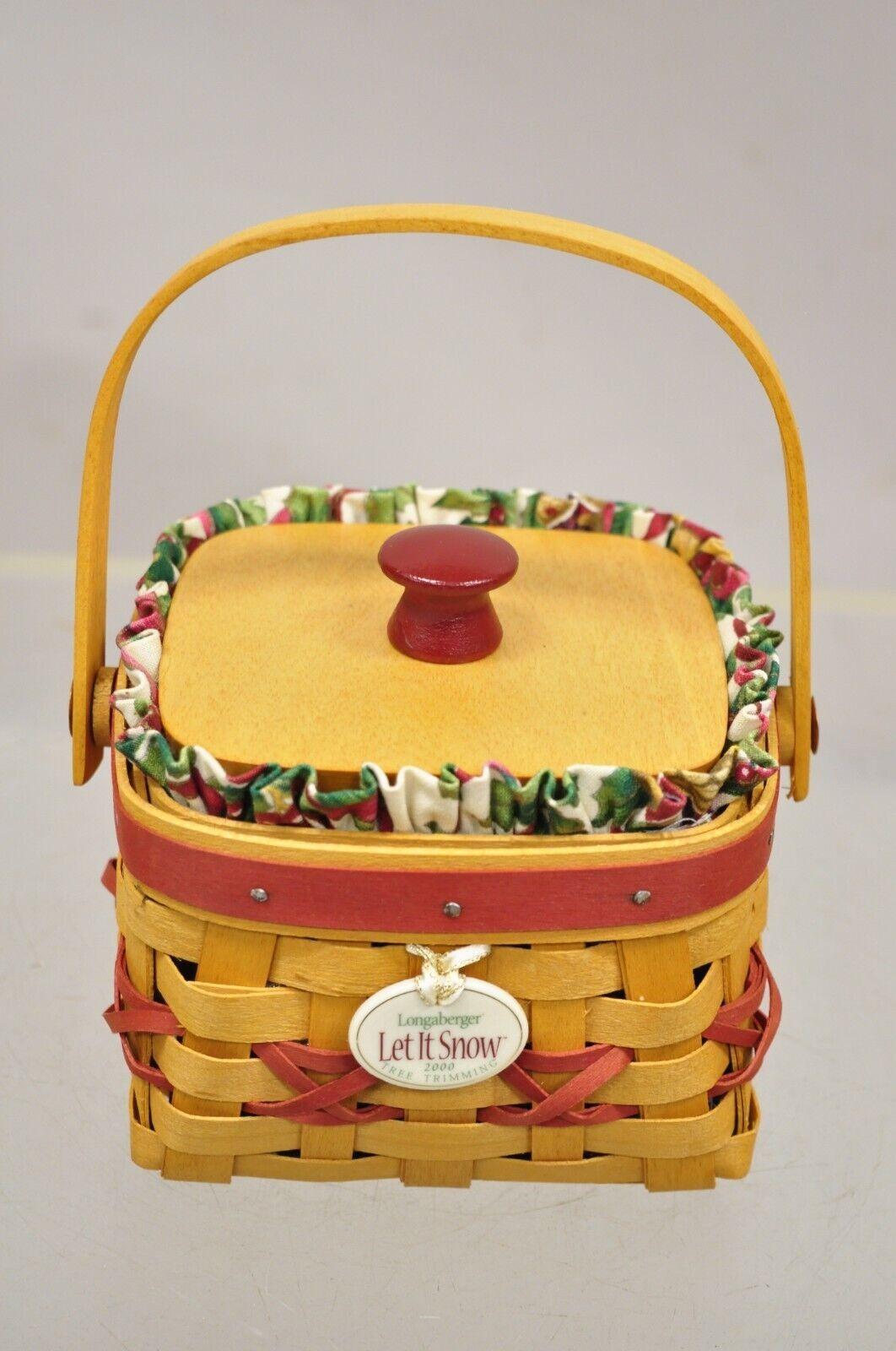 American Classical Longaberger 2000 Red Tree Trimming Let it Snow Basket with Protector Lid & Card For Sale