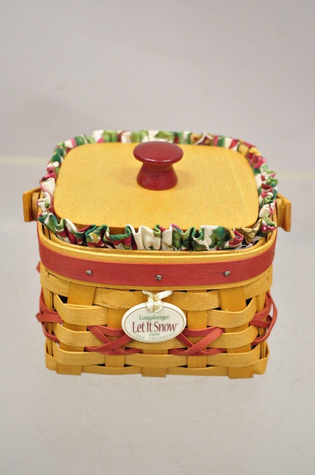Longaberger 2000 Red Tree Trimming Let it Snow Basket with Protector Lid & Card In Good Condition For Sale In Philadelphia, PA