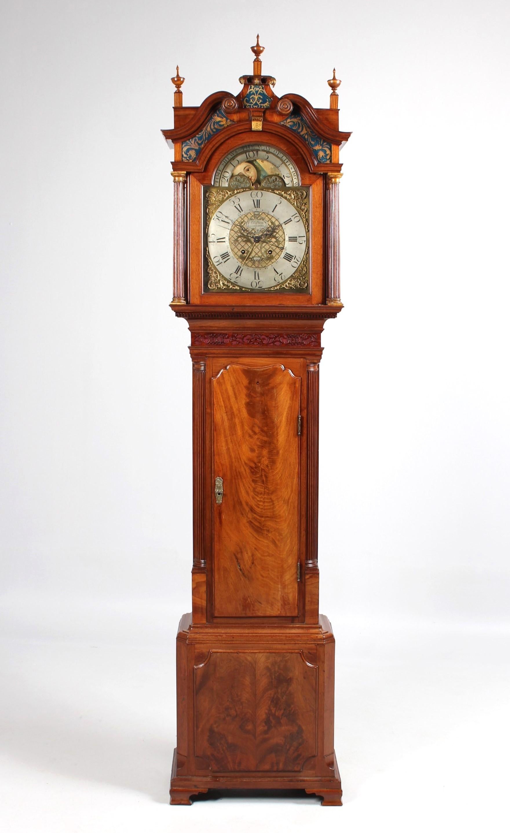 Mahogany Longcase Clock, Moonphases, Date and Seconds, John Clifton Liverpool, circa 1785 For Sale