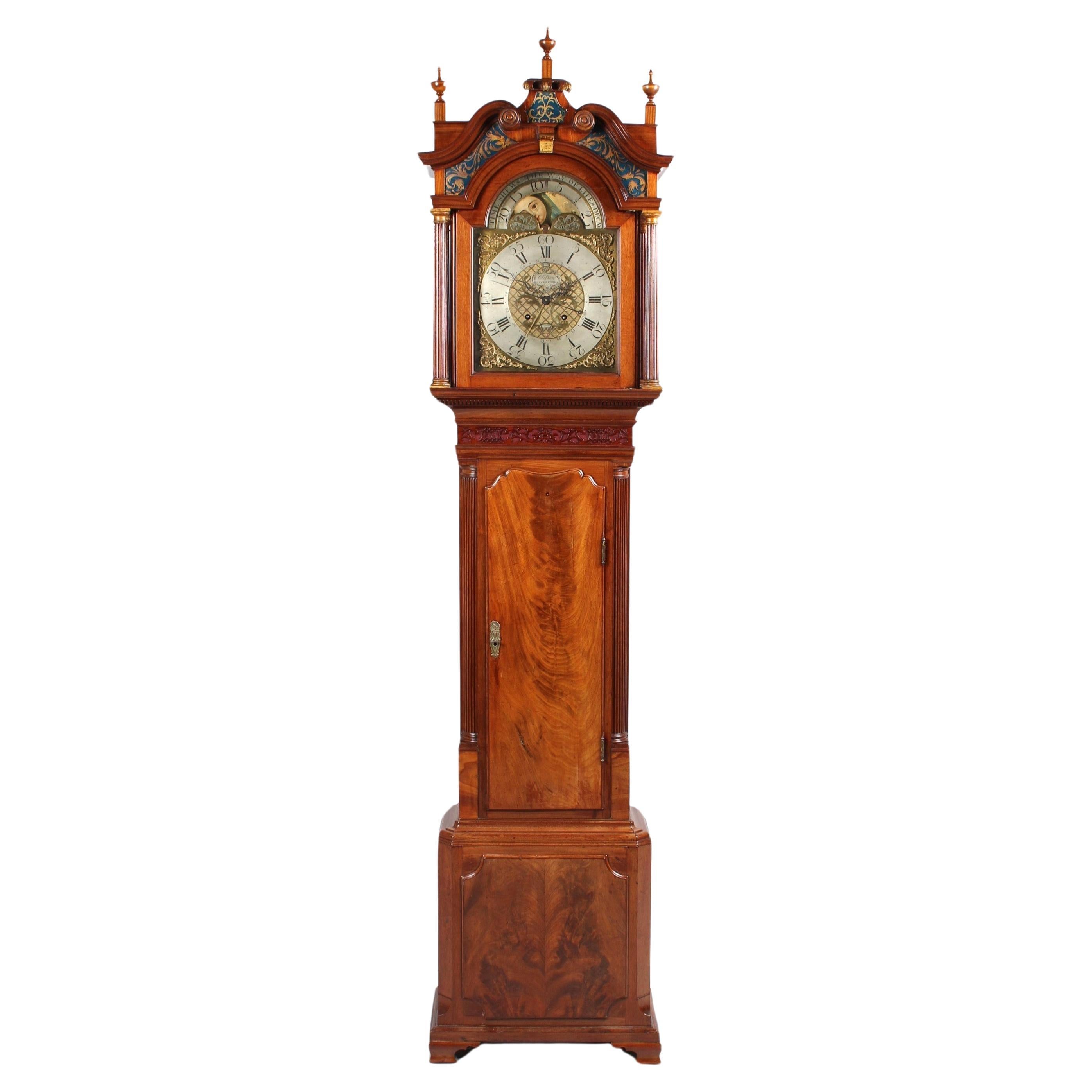 Horloge à long cadran, phases de lune, date et secondes, I John Clifton Liverpool, vers 1785