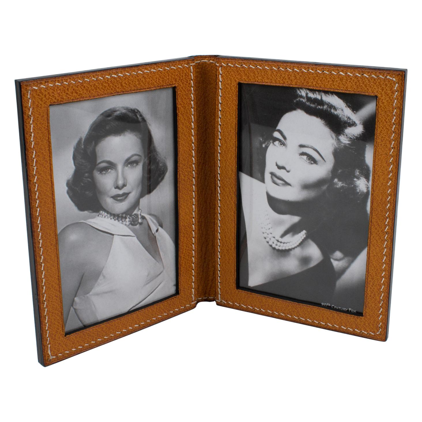 Longchamp 1940s Stitched Leather Double View Picture Frame