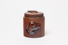 Longchamp 20th century design dog ceramic and leather cigarette box 1970