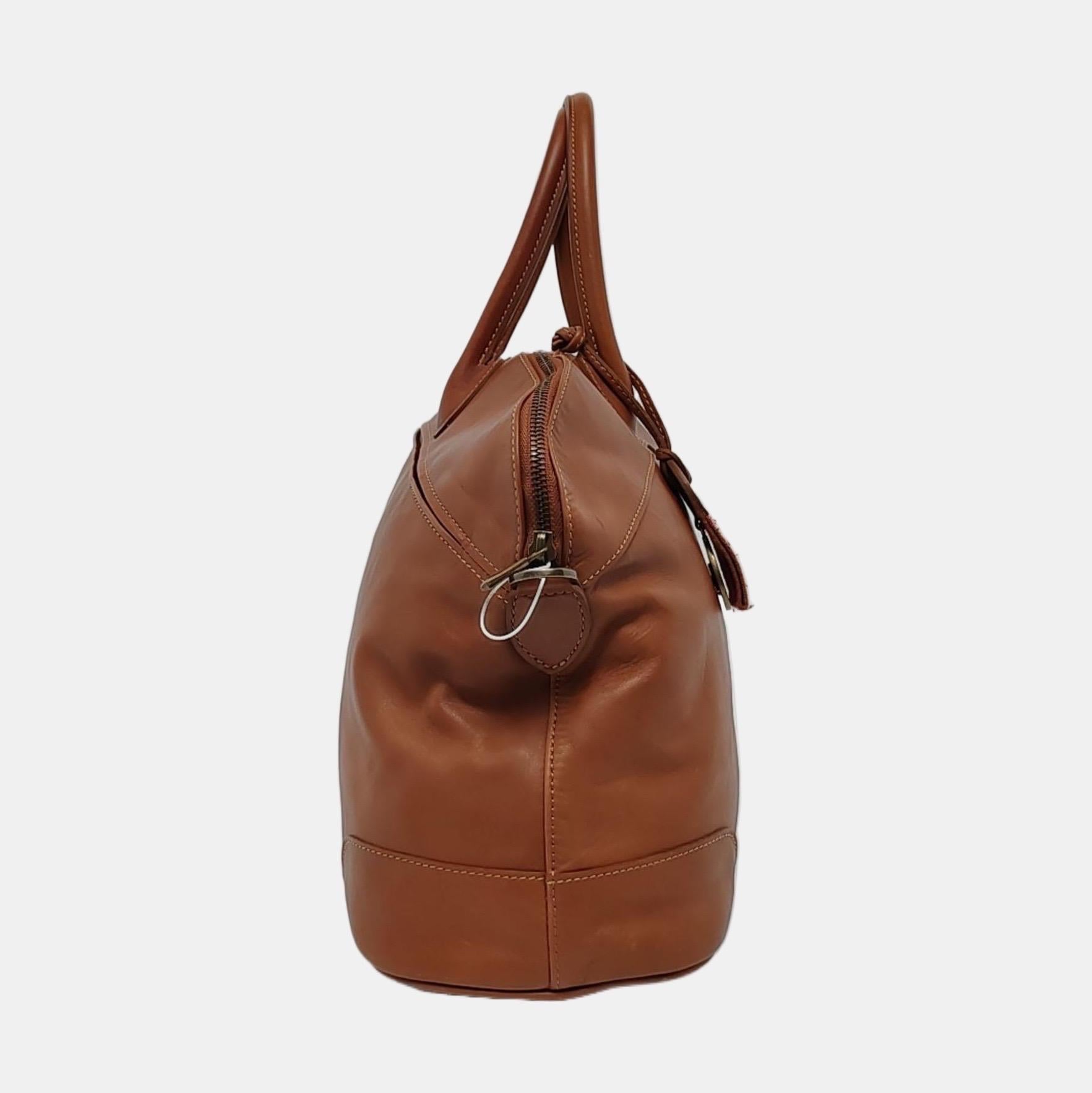 Longchamp Au Sultan Weekender Brown Sac de voyage en cuir avec bandoulière en toile en vente 7
