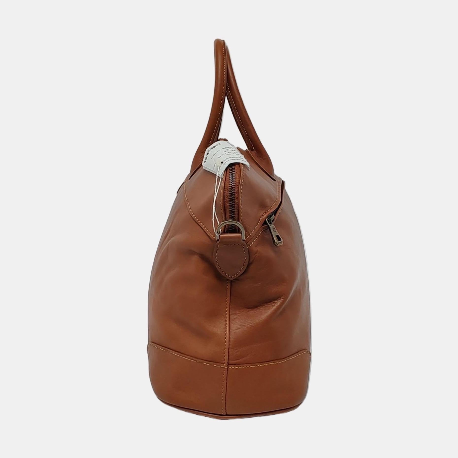 Longchamp Au Sultan Weekender Brown Sac de voyage en cuir avec bandoulière en toile Bon état - En vente à AUBERVILLIERS, FR