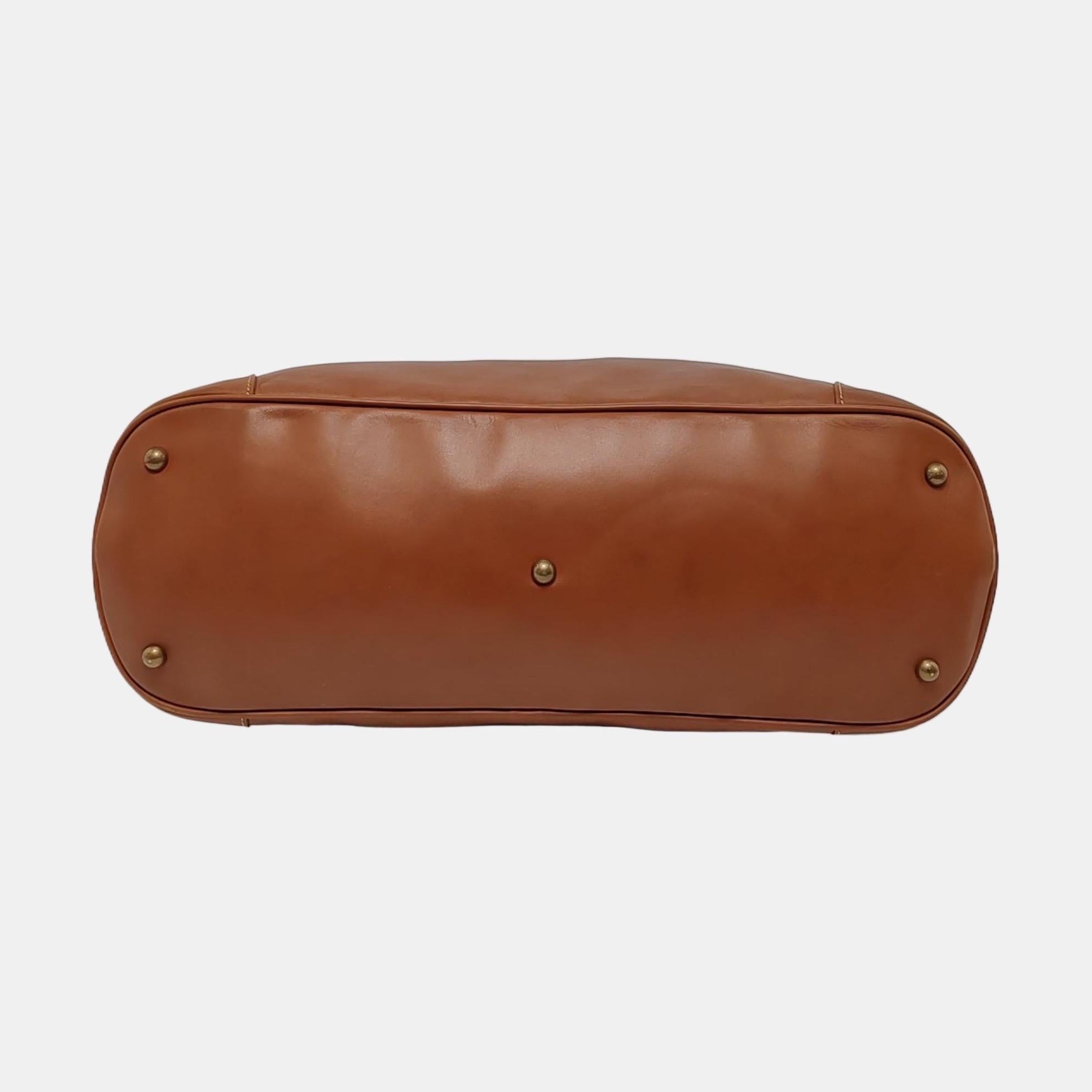 Longchamp Au Sultan Weekender Brown Sac de voyage en cuir avec bandoulière en toile Unisexe en vente