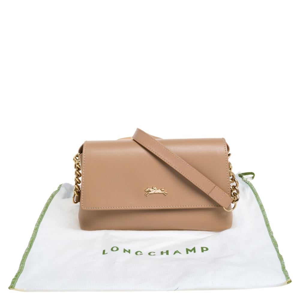 Longchamp Beige Leather Flap Crossbody Bag 5