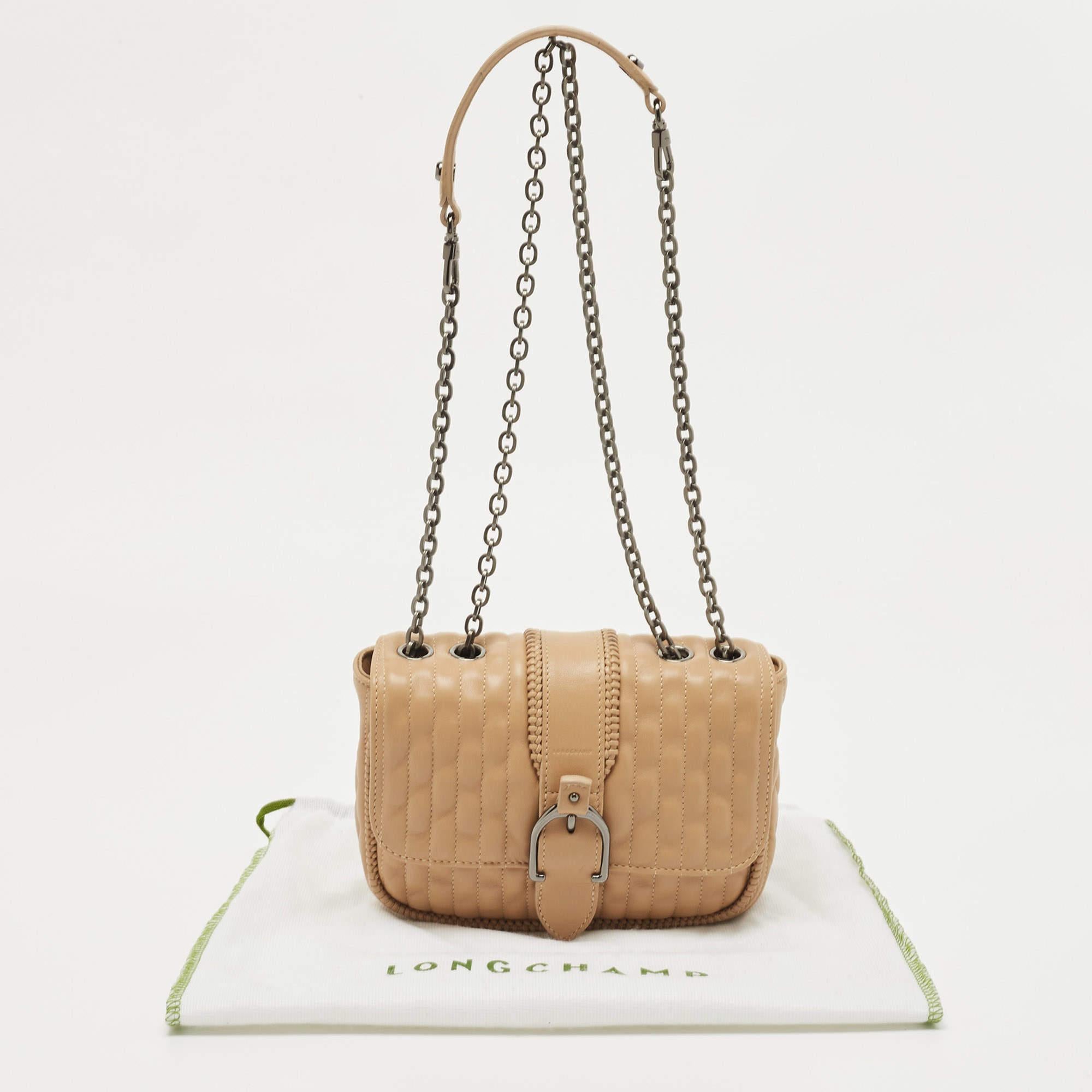 Longchamp Beige Leather Flap Crossbody Bag 10