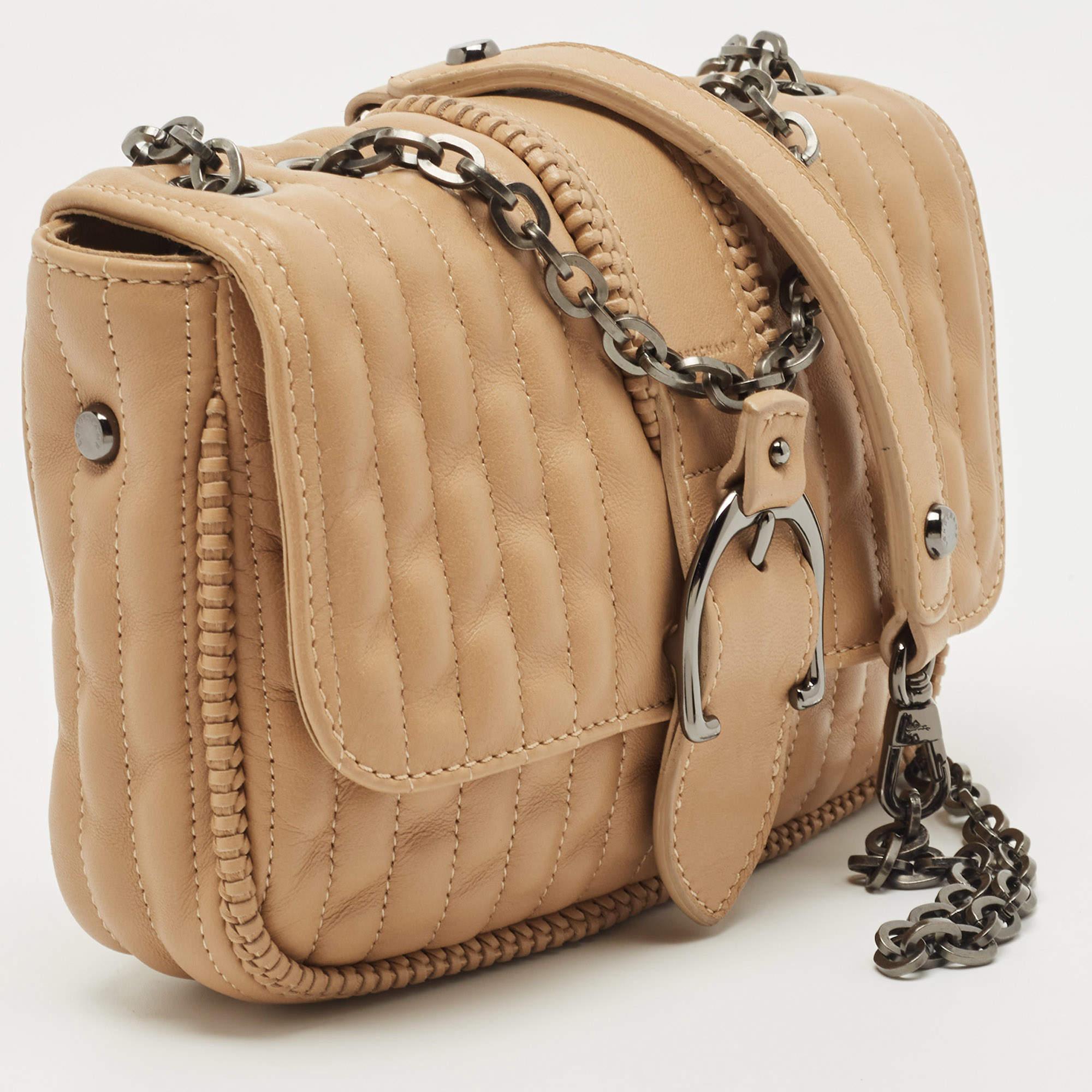 Longchamp Beige Leather Flap Crossbody Bag In Good Condition In Dubai, Al Qouz 2