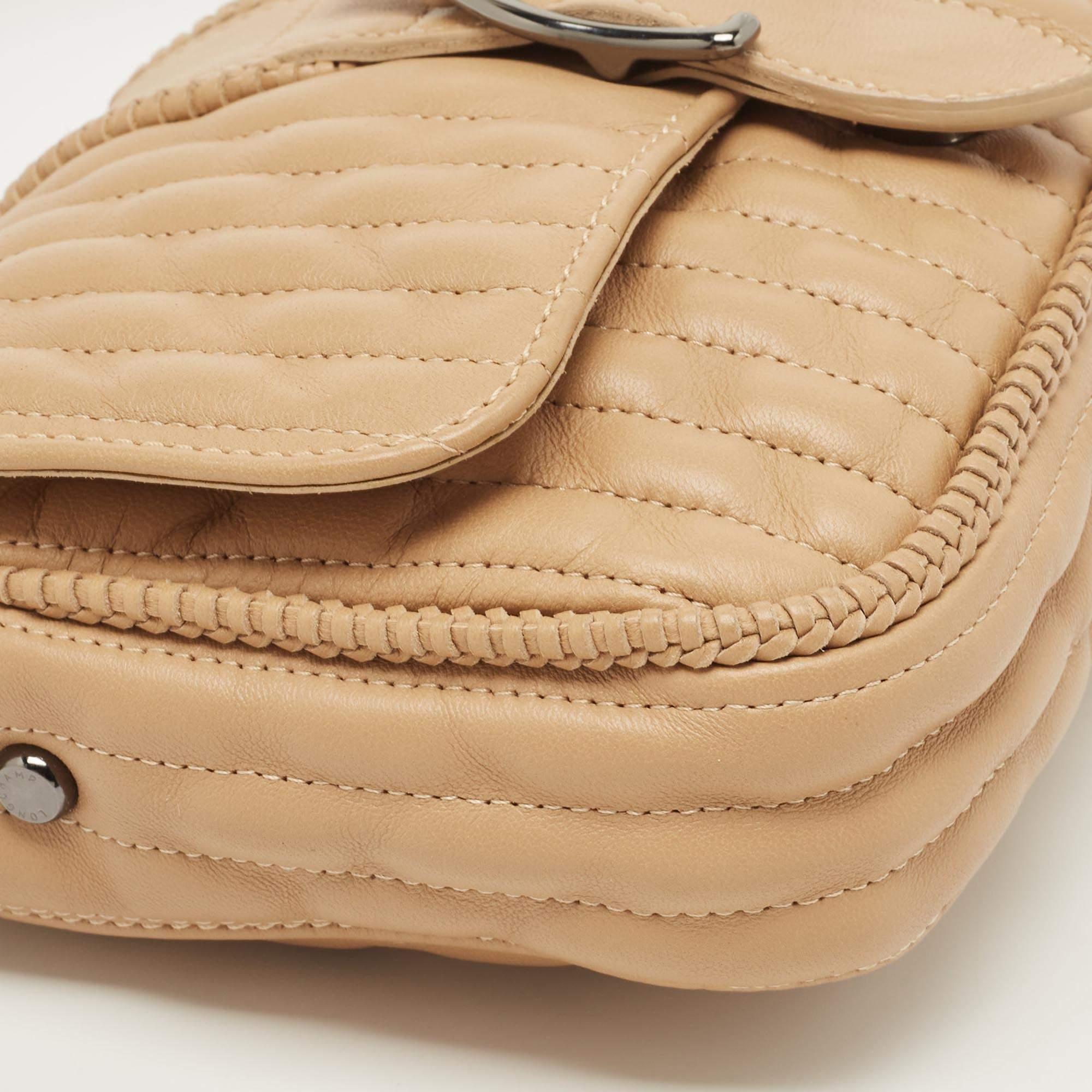 Women's Longchamp Beige Leather Flap Crossbody Bag