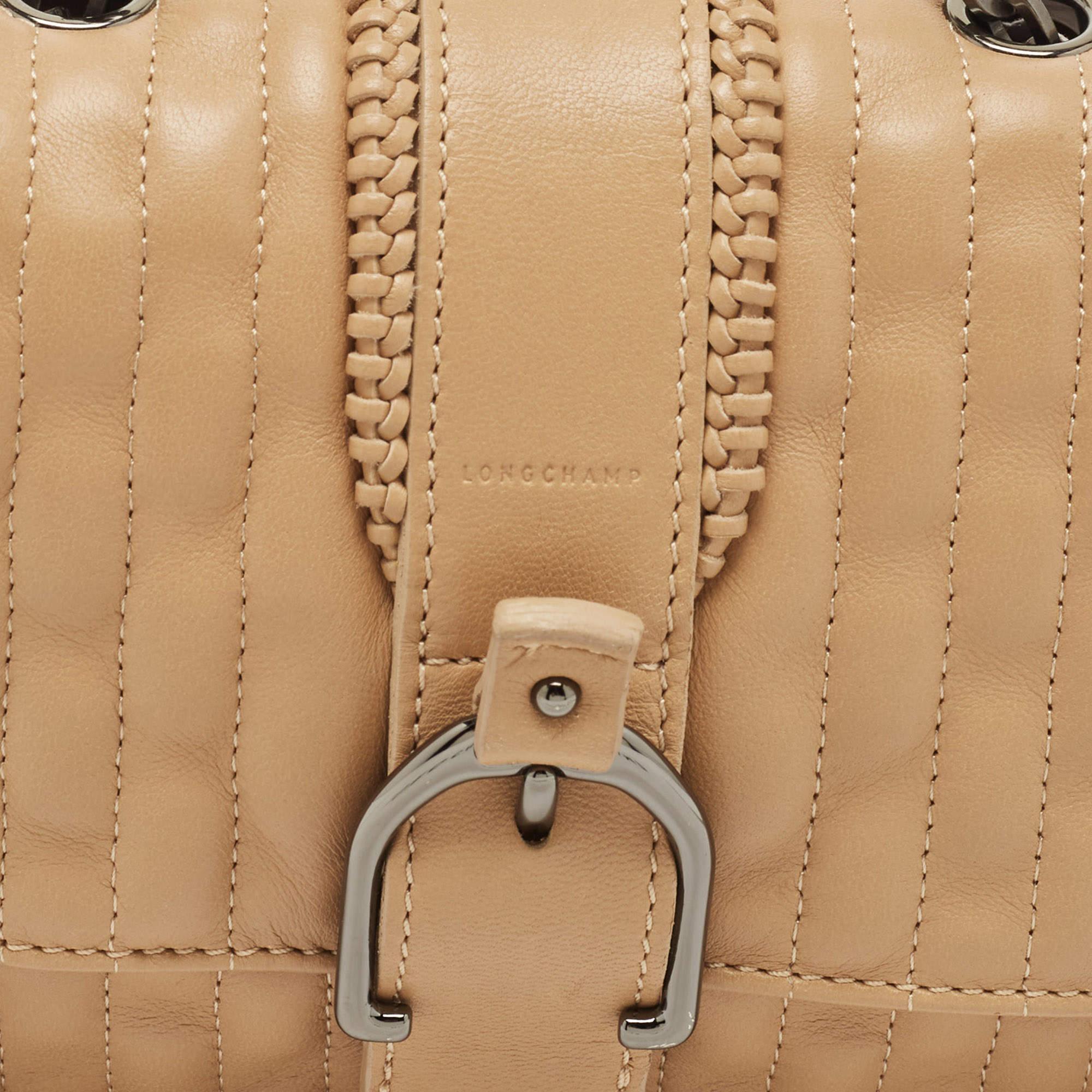 Longchamp Beige Leather Flap Crossbody Bag 5