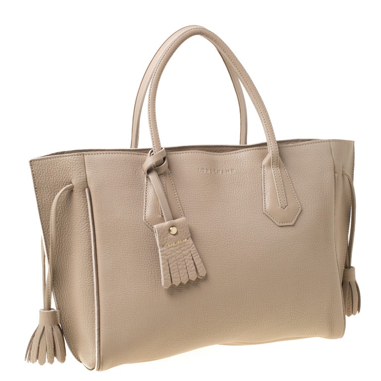 Longchamp Beige Leather Tote For Sale at 1stDibs | beige leather tote bag