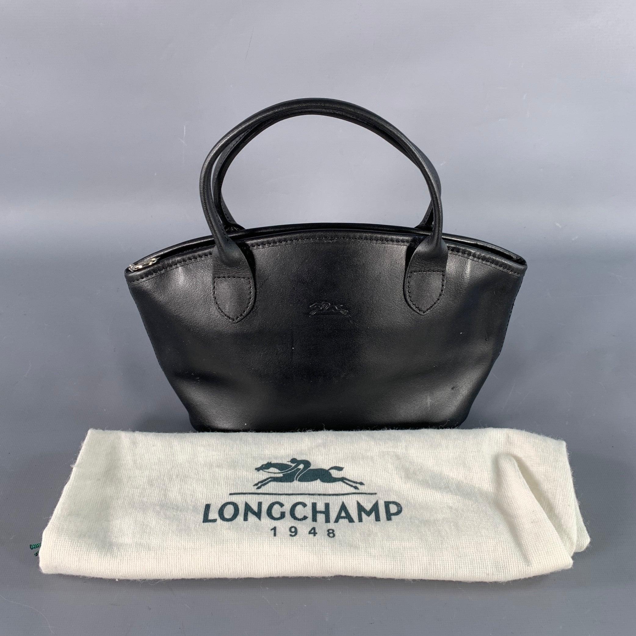LONGCHAMP Black Canvas Faux Leather Shoulder Handbag For Sale 6