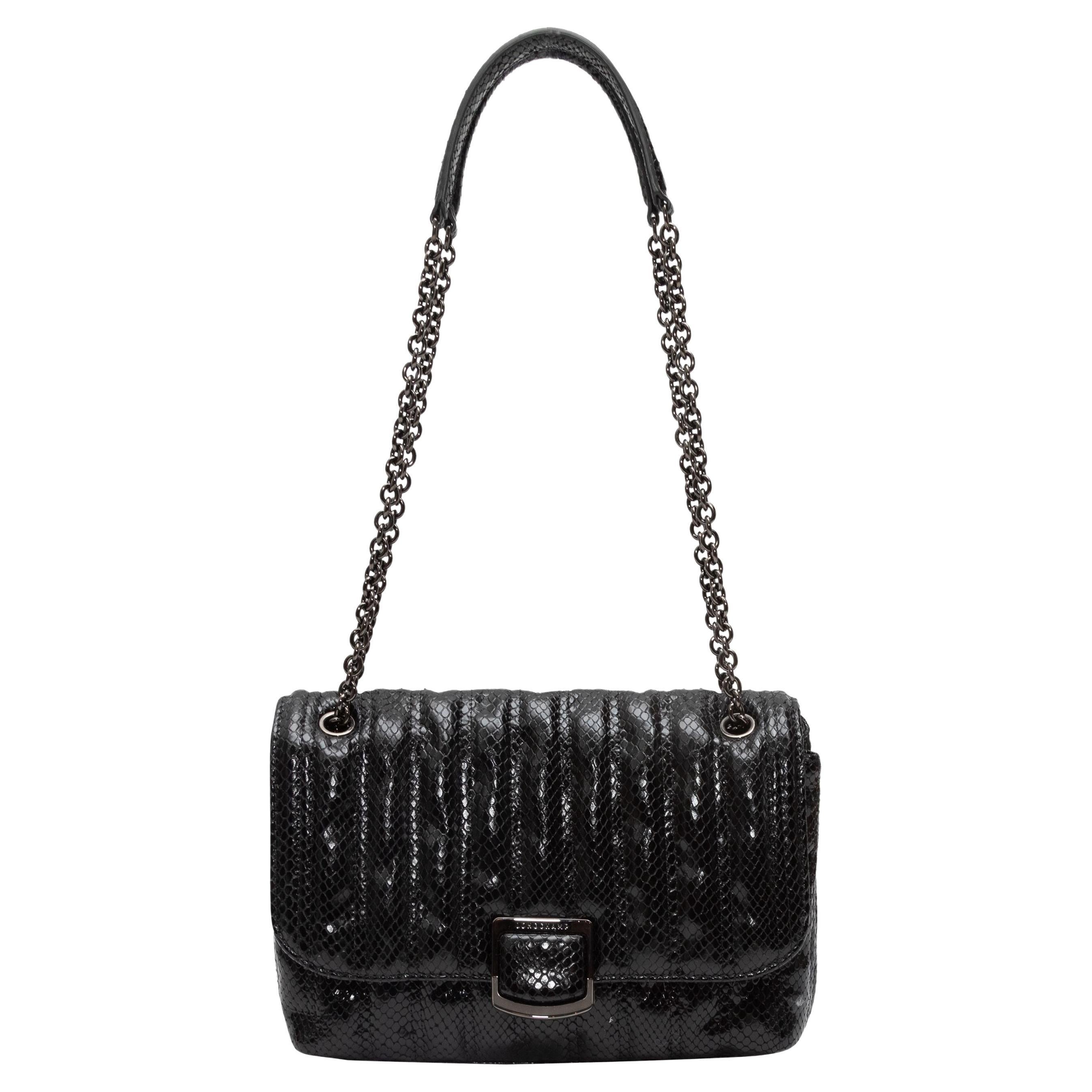 Longchamp Black Embossed Leather Handbag