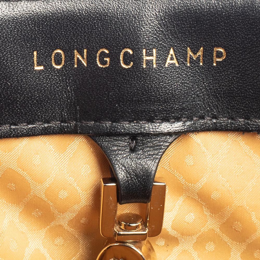 Longchamp Black Leather Buckle Handle Tote 5