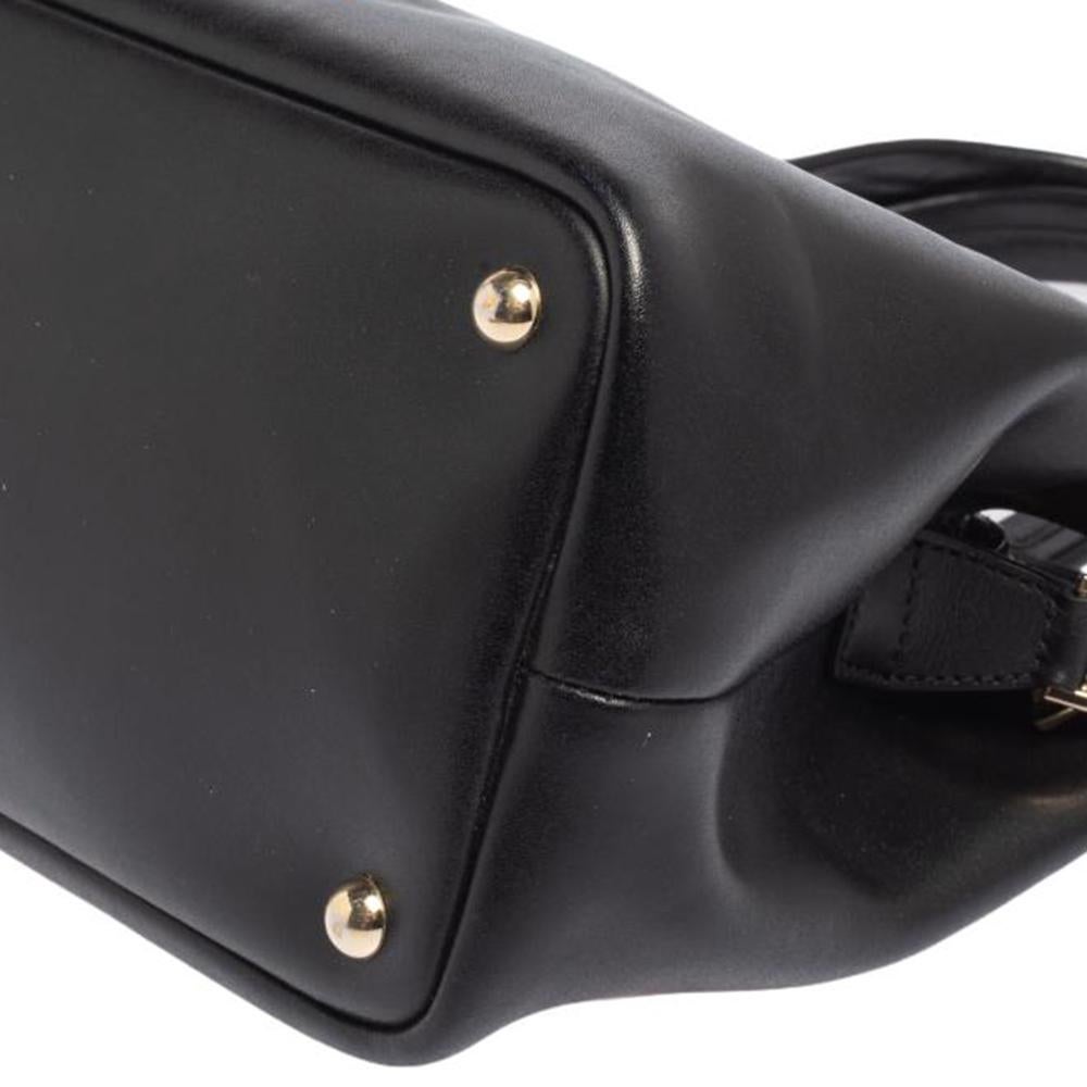 Longchamp Black Leather Buckle Handle Tote 1