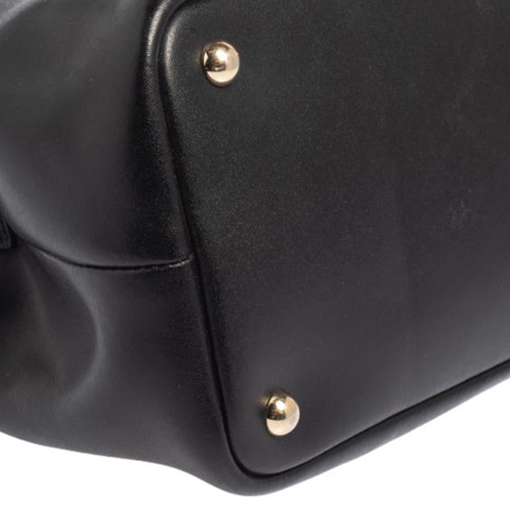 Longchamp Black Leather Buckle Handle Tote 3