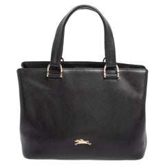 Longchamp Schwarzes Leder Schnallengriff Tote
