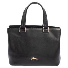 Longchamp Black Leather Buckle Handle Tote