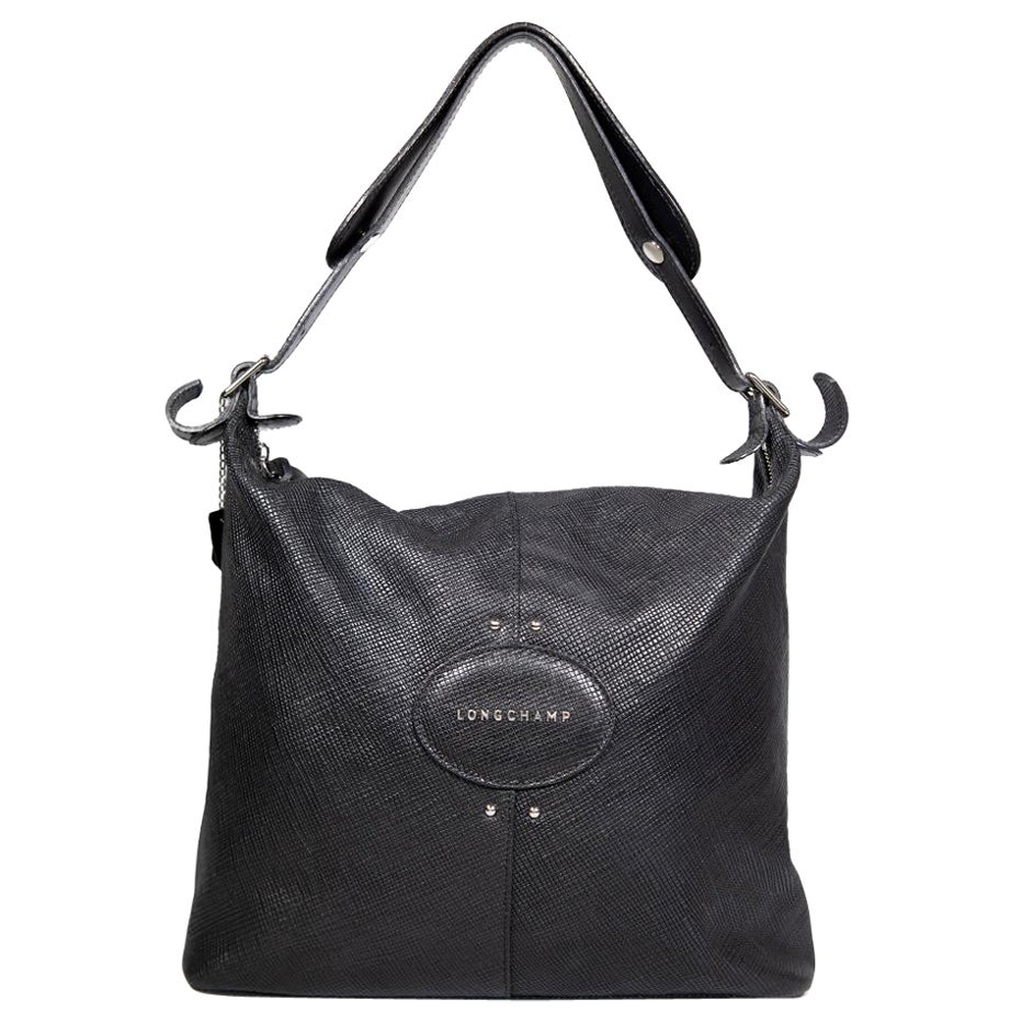 Longchamp Black Leather Le Foulonne Hobo Bag
