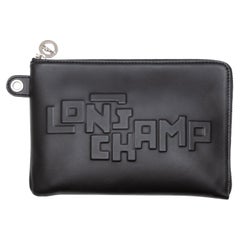 Longchamp Black Leather Logo Clutch