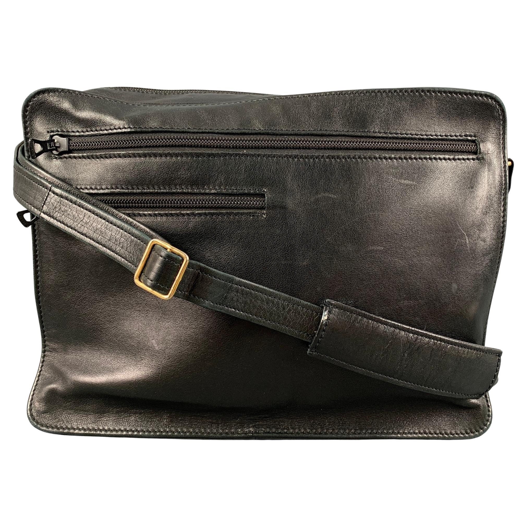 LONGCHAMP Black Leather Messenger Bag For Sale at 1stDibs