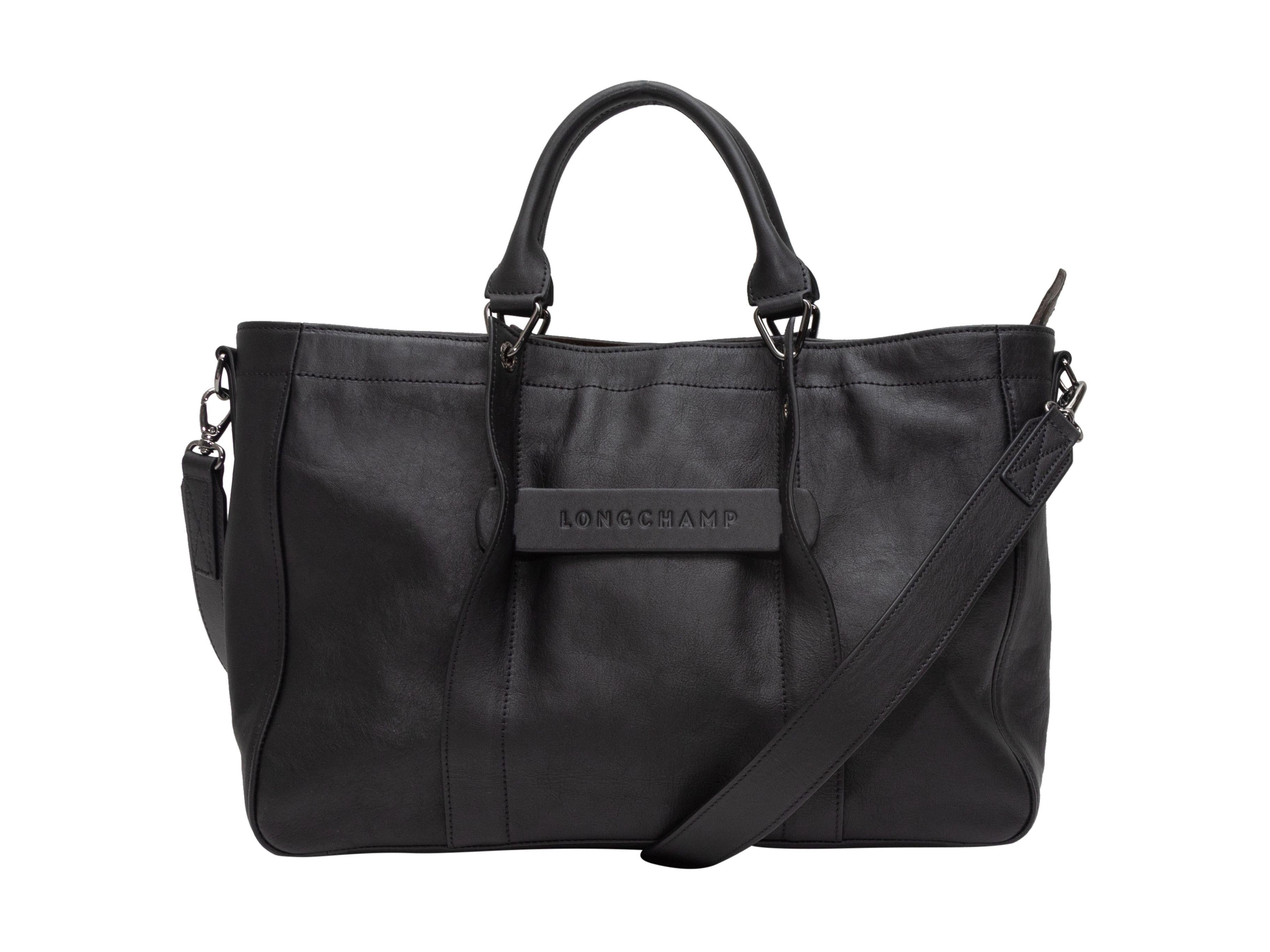 Women's Longchamp Black Leather Top Handle Tote Bag