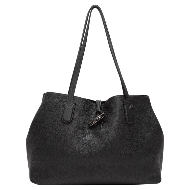 Longchamp Black Leather Tote Bag For Sale at 1stDibs