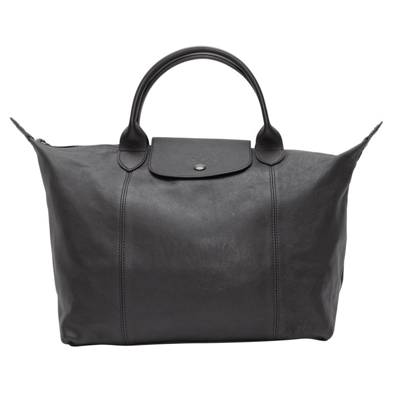 Longchamp Black Leather Zip Tote For Sale at 1stDibs