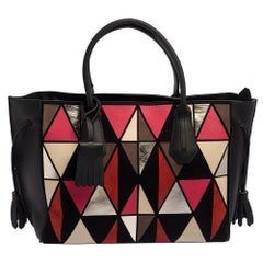 Longchamp Schwarz/Multicolor Leder und Wildleder Medium Penelope Arty Tote