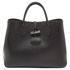 Longchamp Roseau Tote aus schwarzem/russischem Leder