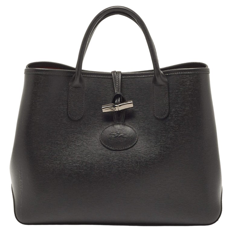 Longchamp Roseau Leather Bag with Toggle Black Double Strap Purse