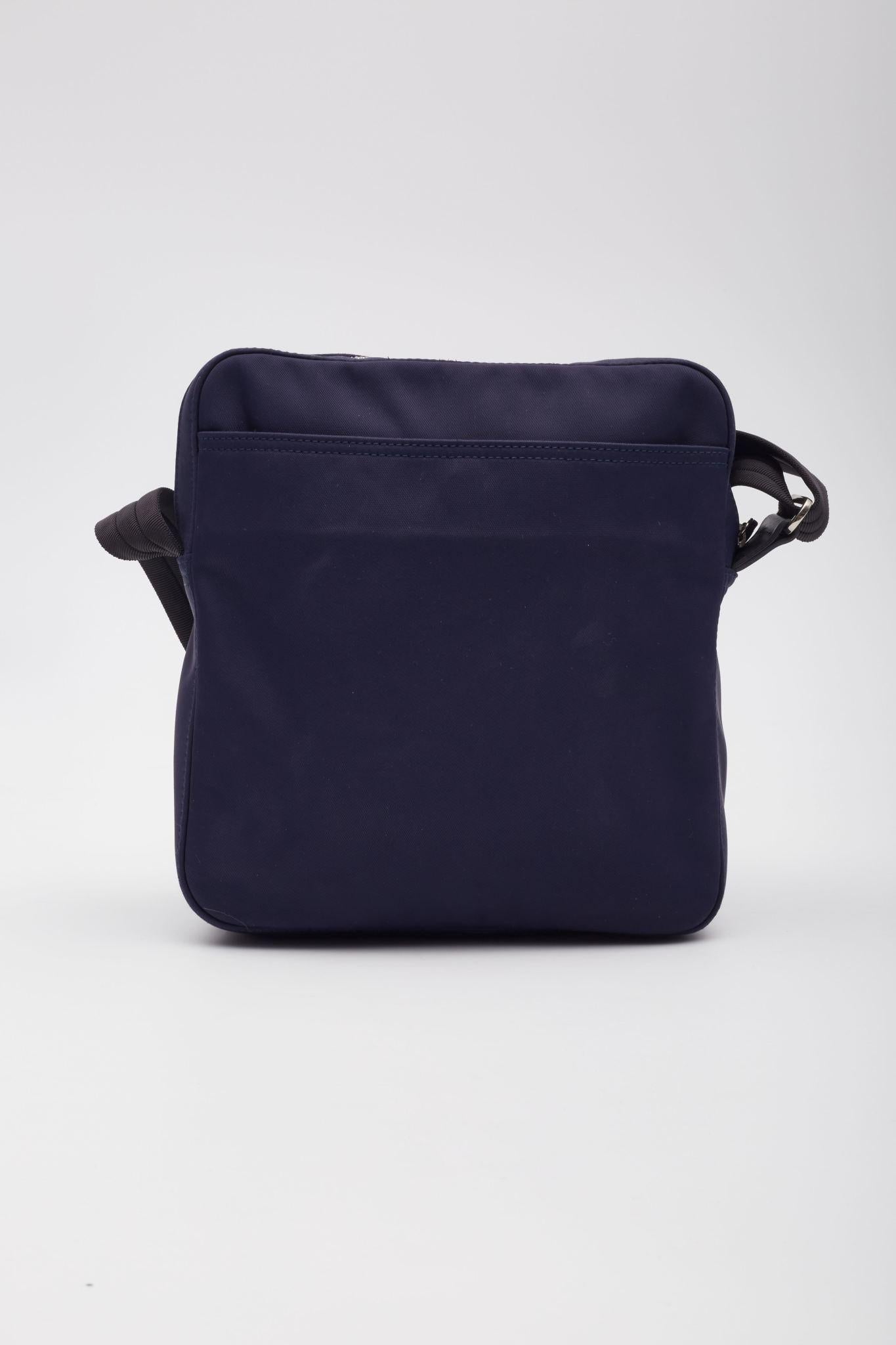Black Longchamp Blue Canvas Logo Messenger Bag For Sale