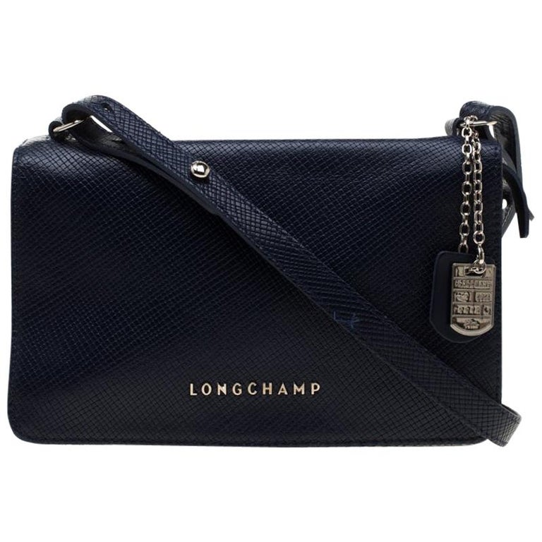 Longchamp Blue Leather Quadri Crossbody Bag For Sale at 1stDibs
