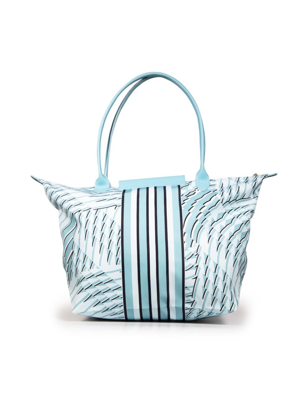 Longchamp Blue Patterned Le Pliage Tote Bag In Good Condition In London, GB