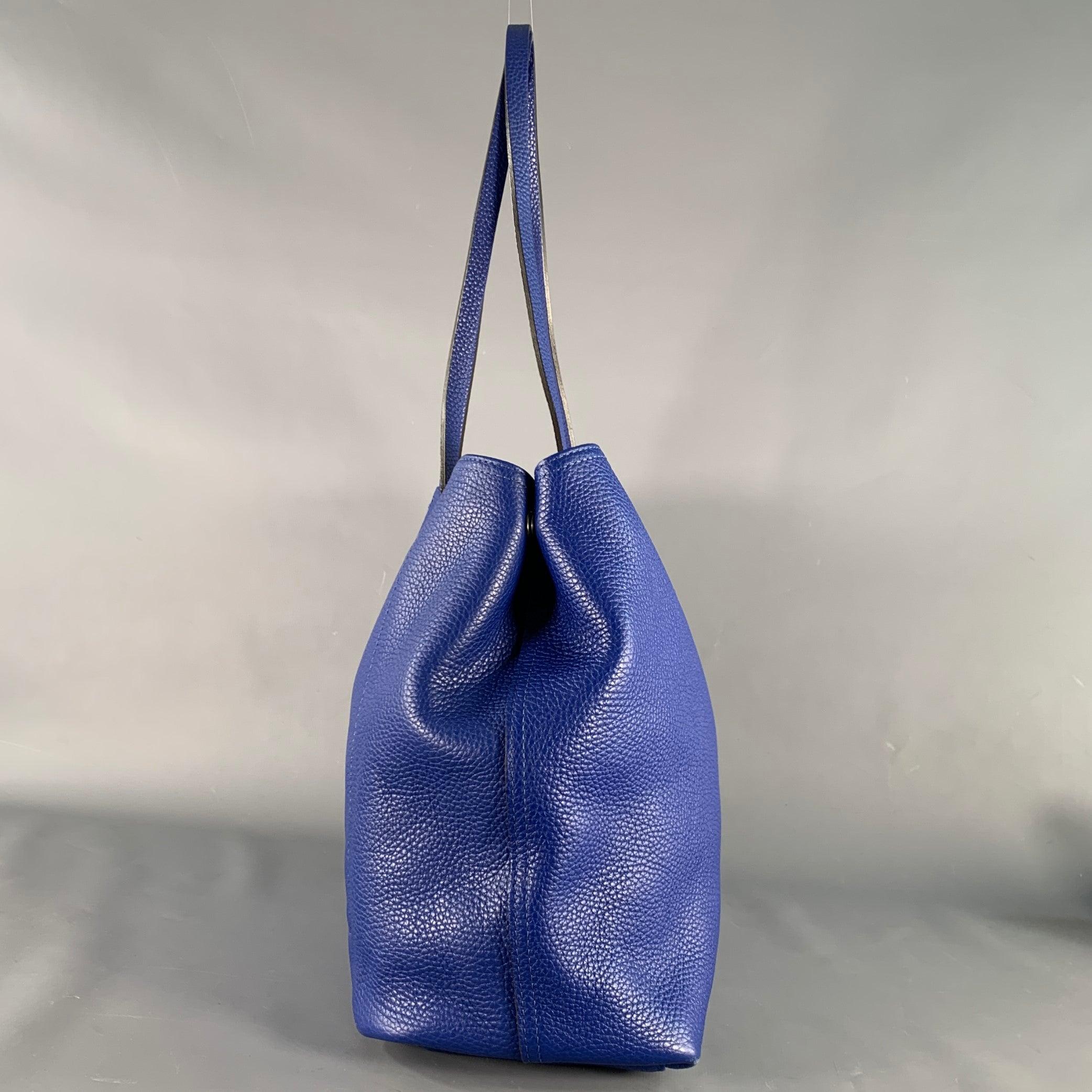 LONGCHAMP Blue Pebble Grain Leather Tote Handbag In Good Condition For Sale In San Francisco, CA