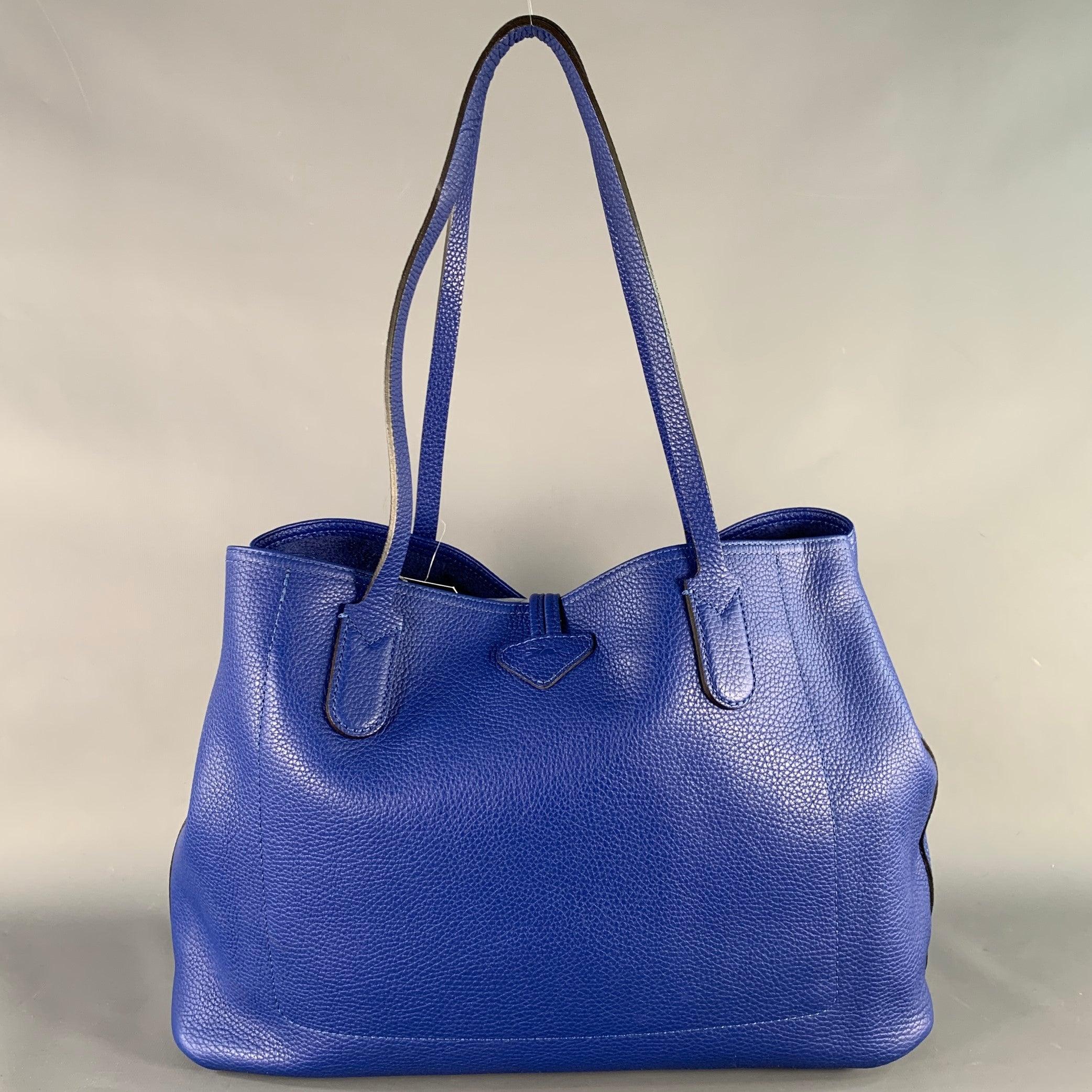 Men's LONGCHAMP Blue Pebble Grain Leather Tote Handbag For Sale