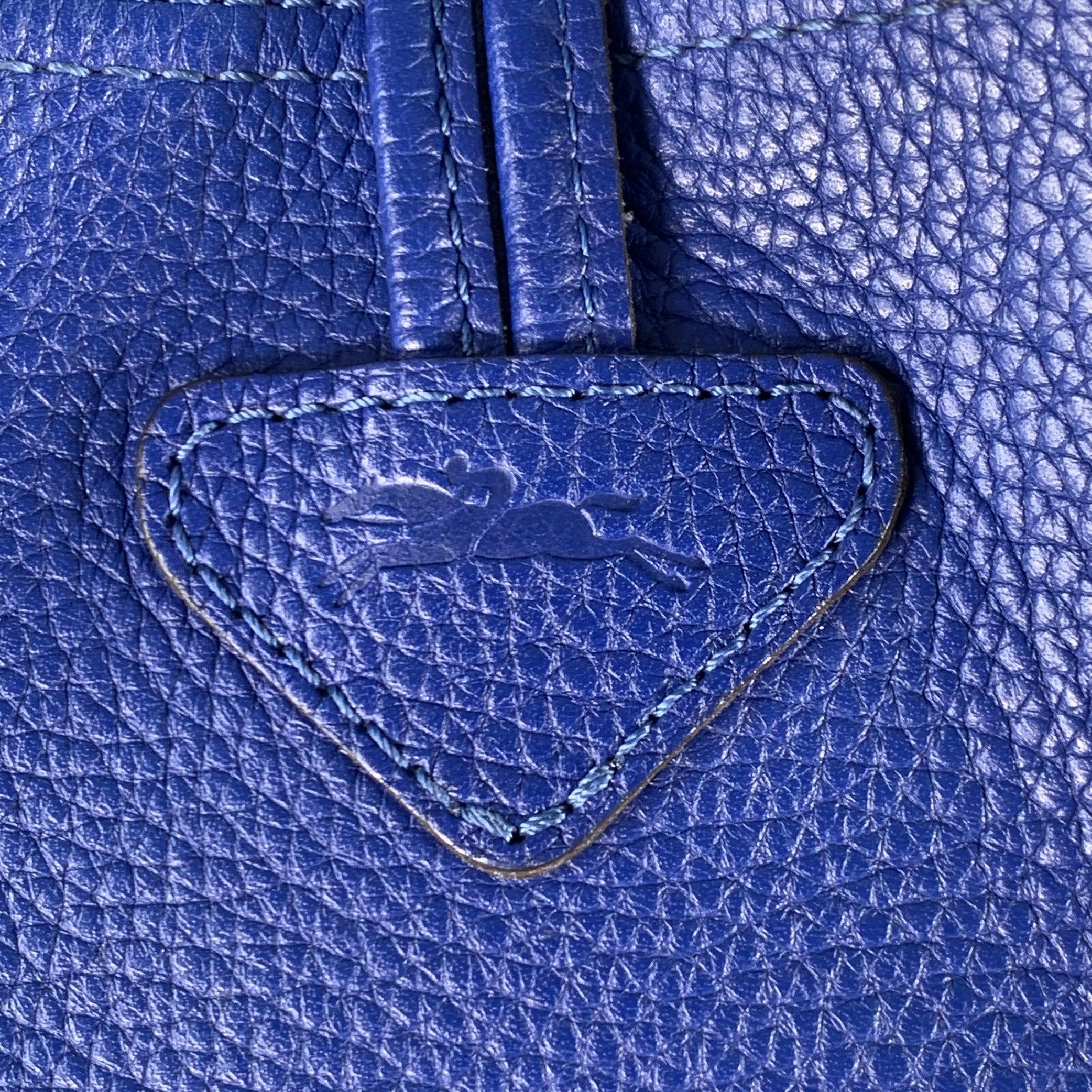 LONGCHAMP Blue Pebble Grain Leather Tote Handbag For Sale 1